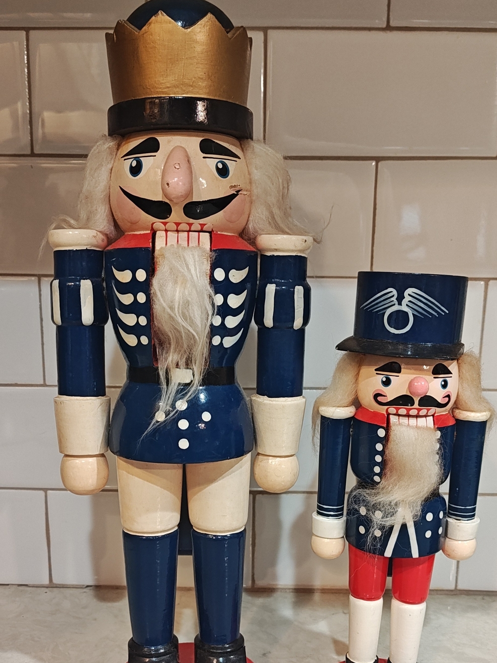 Vintage 15” And 10" Nutcracker Lot Of 2 Christmas Decor Wooden